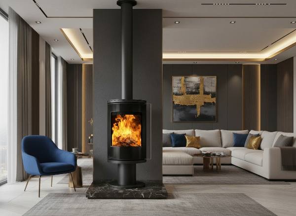 Poêle à bois Ember F-16 VG pivotant porte tout verre